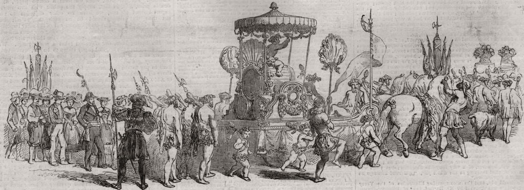 La fete des vignerons, Vevey. Winter; car of Bacchus - Autumn. Switzerland 1851